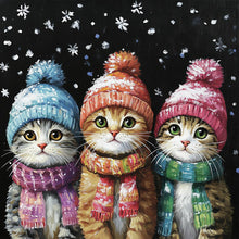 Load image into Gallery viewer, Three Cats In Winter 30*30CM(Canvas) Full Round Drill Diamond Painting
