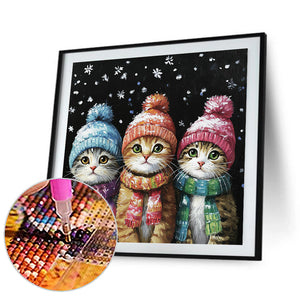 Three Cats In Winter 30*30CM(Canvas) Full Round Drill Diamond Painting