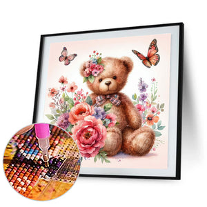 Butterfly Flower Bear 30*30CM(Canvas) Full Round Drill Diamond Painting