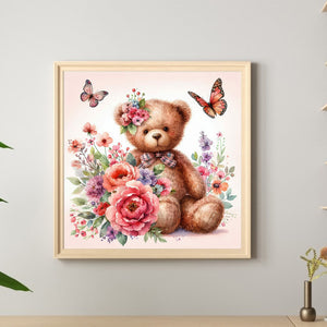 Butterfly Flower Bear 30*30CM(Canvas) Full Round Drill Diamond Painting