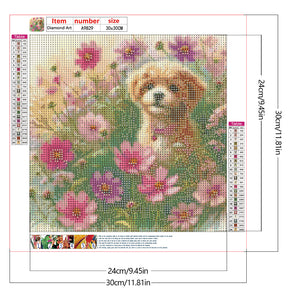 Daisy Field Dog 30*30CM(Canvas) Full Round Drill Diamond Painting