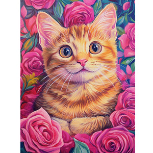 Rose Orange Cat 30*40CM(Canvas) Full Round Drill Diamond Painting