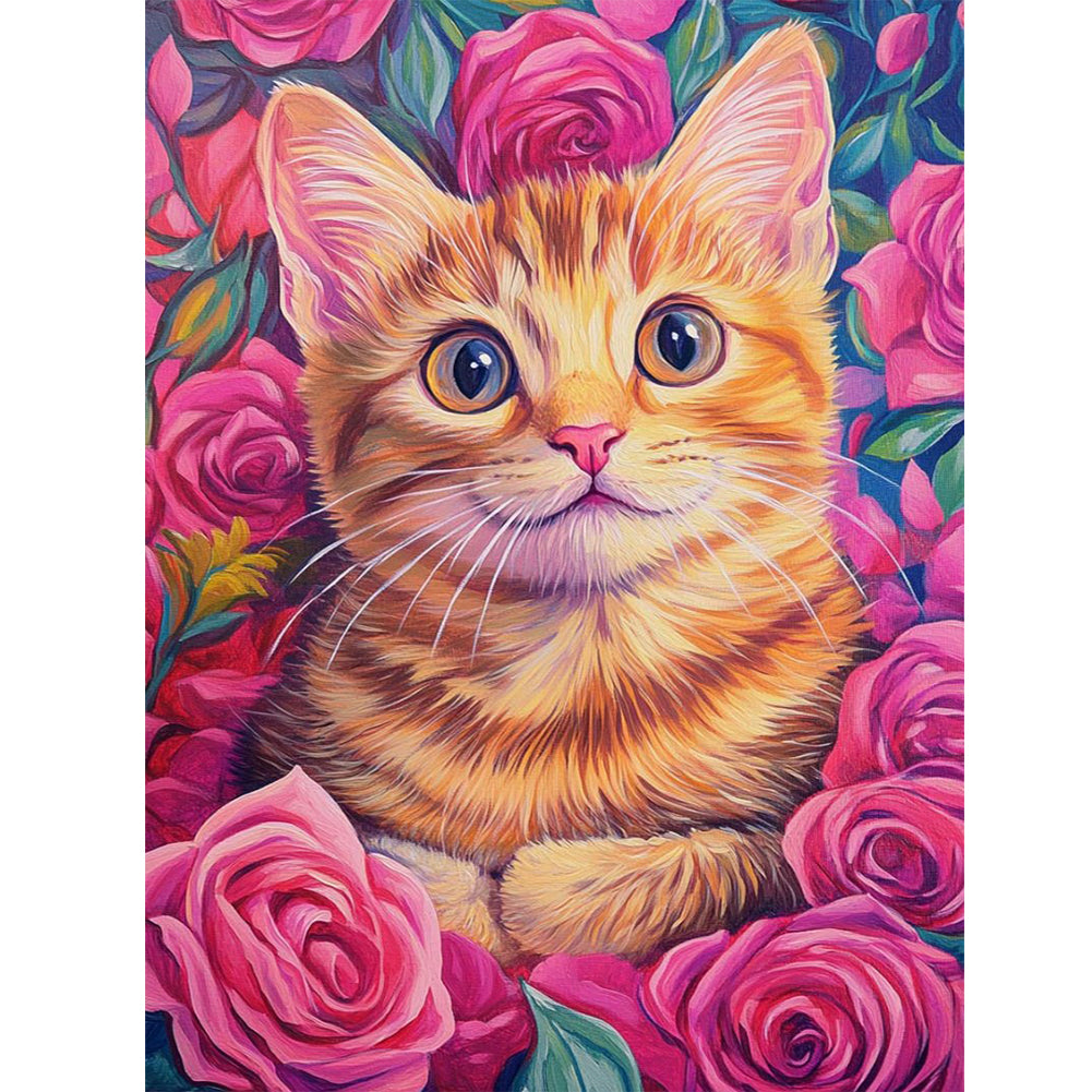 Rose Orange Cat 30*40CM(Canvas) Full Round Drill Diamond Painting