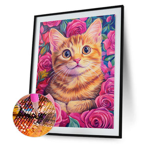 Rose Orange Cat 30*40CM(Canvas) Full Round Drill Diamond Painting