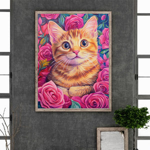 Rose Orange Cat 30*40CM(Canvas) Full Round Drill Diamond Painting