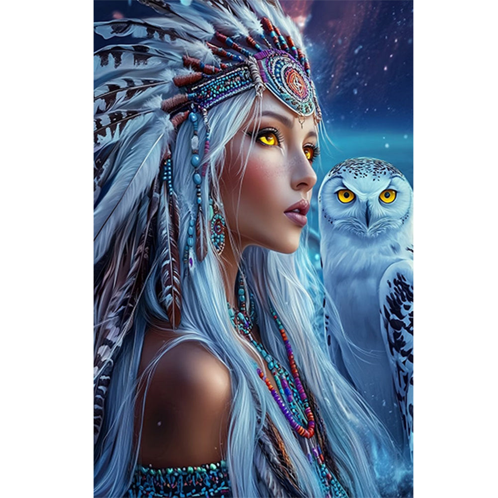 Indian Woman White Owl 40*60CM(Canvas) Full Round Drill Diamond Painting