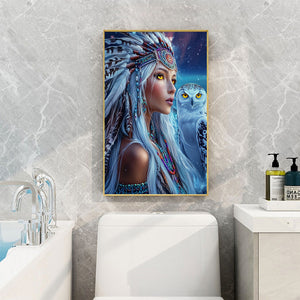 Indian Woman White Owl 40*60CM(Canvas) Full Round Drill Diamond Painting