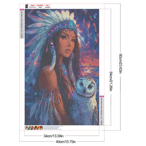 Indian Woman White Owl 40*60CM(Canvas) Full Round Drill Diamond Painting