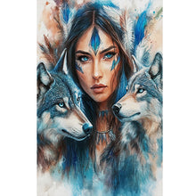 Load image into Gallery viewer, Indian Woman Double Wolf 40*60CM(Canvas) Full Round Drill Diamond Painting
