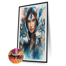 Load image into Gallery viewer, Indian Woman Double Wolf 40*60CM(Canvas) Full Round Drill Diamond Painting
