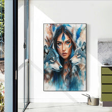 Load image into Gallery viewer, Indian Woman Double Wolf 40*60CM(Canvas) Full Round Drill Diamond Painting
