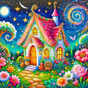 House And Flowers Under The Starry Sky 55*55CM(Canvas) Full Round Drill Diamond Painting