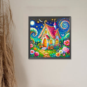 House And Flowers Under The Starry Sky 55*55CM(Canvas) Full Round Drill Diamond Painting