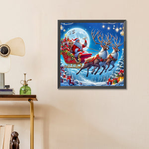 Santa Claus Riding An Elk Under The Moon 55*55CM(Canvas) Full Round Drill Diamond Painting