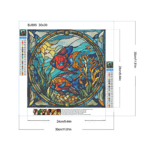 Glass Painting Pisces 30*30CM(Canvas) Full Round Drill Diamond Painting