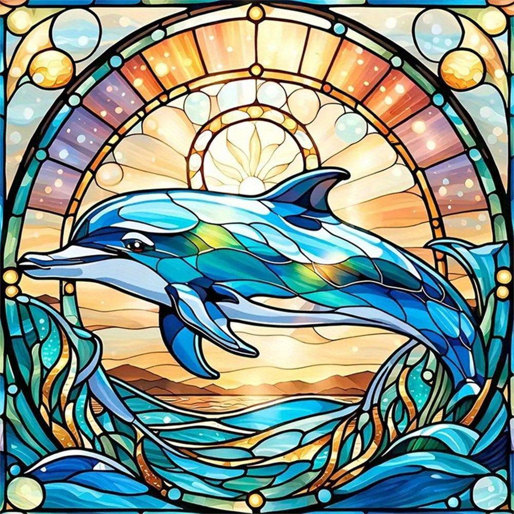 Glass Painting Dolphin 30*30CM(Canvas) Full Round Drill Diamond Painting