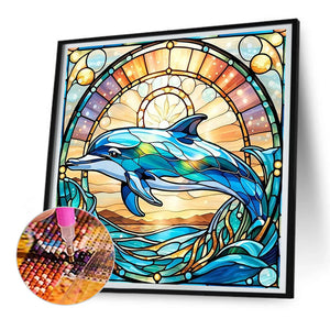 Glass Painting Dolphin 30*30CM(Canvas) Full Round Drill Diamond Painting