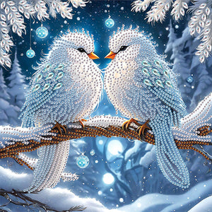 Winter Snow Scene Bird 30*30CM(Canvas) Partial Special Shaped Drill Diamond Painting