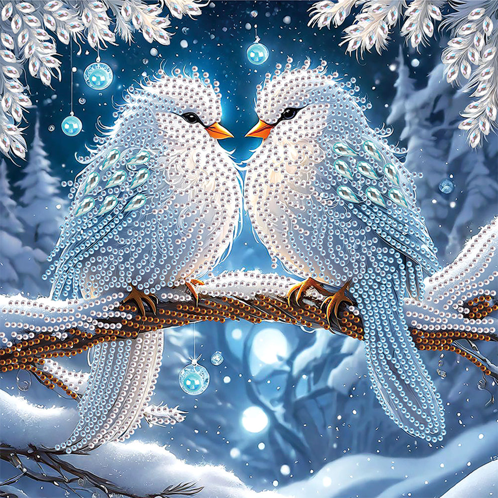 Winter Snow Scene Bird 30*30CM(Canvas) Partial Special Shaped Drill Diamond Painting