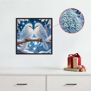 Winter Snow Scene Bird 30*30CM(Canvas) Partial Special Shaped Drill Diamond Painting