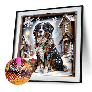 Winter Snow Scene Puppy 30*30CM(Canvas) Partial Special Shaped Drill Diamond Painting