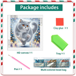 Winter Snow Scene Cat 30*30CM(Canvas) Partial Special Shaped Drill Diamond Painting