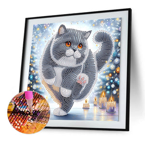 Winter Snow Scene Cat 30*30CM(Canvas) Partial Special Shaped Drill Diamond Painting