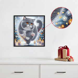 Winter Snow Scene Cat 30*30CM(Canvas) Partial Special Shaped Drill Diamond Painting