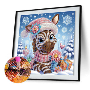 Winter Snow Scene Zebra 30*30CM(Canvas) Partial Special Shaped Drill Diamond Painting