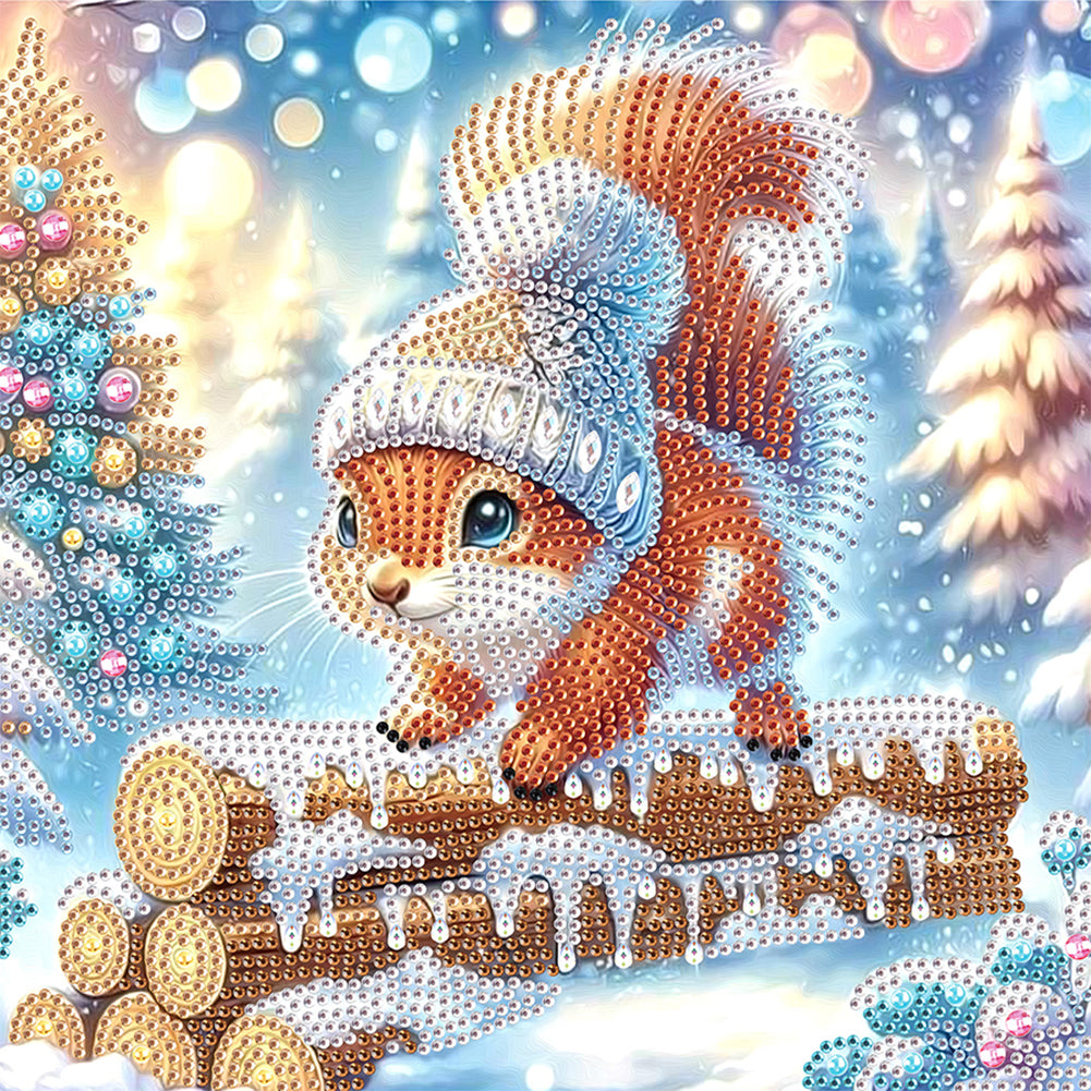 Winter Snow Squirrel 30*30CM(Canvas) Partial Special Shaped Drill Diamond Painting