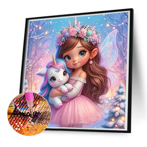 Butterfly Girl And Unicorn 50*50CM(Canvas) Full Round Drill Diamond Painting