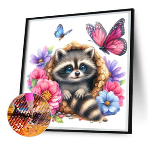 Raccoon And Flowers 30*30CM(Canvas) Full Round Drill Diamond Painting