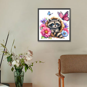 Raccoon And Flowers 30*30CM(Canvas) Full Round Drill Diamond Painting