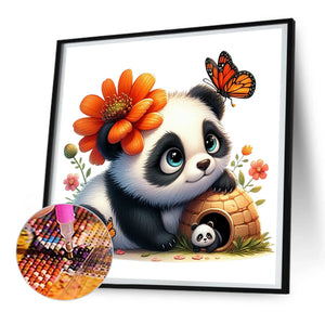 Panda And Flowers 30*30CM(Canvas) Full Round Drill Diamond Painting