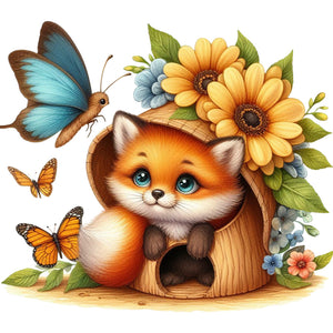 Fox And Flowers 30*30CM(Canvas) Full Round Drill Diamond Painting