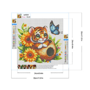 Tiger And Flowers 30*30CM(Canvas) Full Round Drill Diamond Painting