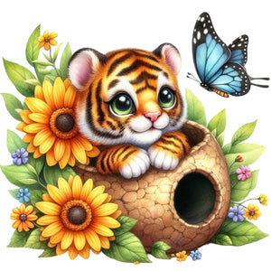 Tiger And Flowers 30*30CM(Canvas) Full Round Drill Diamond Painting