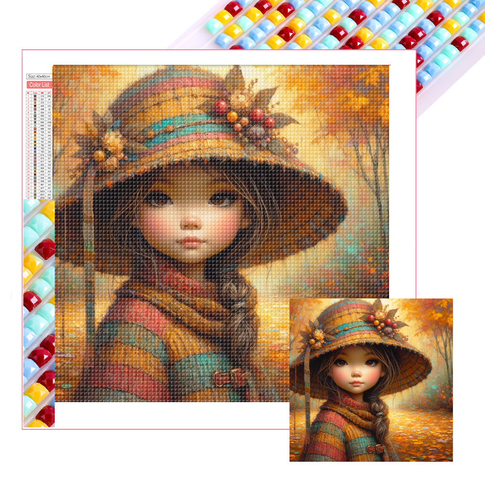 Little Girl With Falling Autumn Leaves 40*40CM(Picture) Full Square Drill Diamond Painting