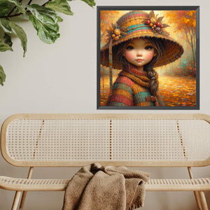 Little Girl With Falling Autumn Leaves 40*40CM(Picture) Full Square Drill Diamond Painting