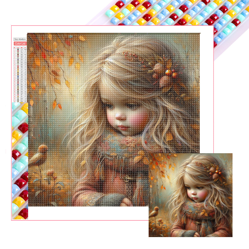 Little Girl With Falling Autumn Leaves 40*40CM(Picture) Full Square Drill Diamond Painting