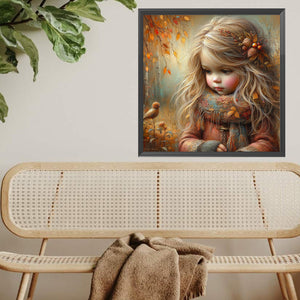 Little Girl With Falling Autumn Leaves 40*40CM(Picture) Full Square Drill Diamond Painting