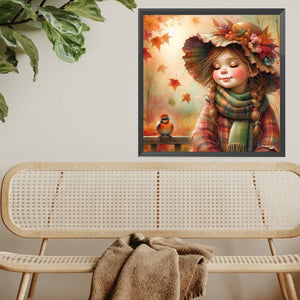 Little Girl With Falling Autumn Leaves 40*40CM(Picture) Full Square Drill Diamond Painting