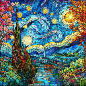 Glass Painting Starry Night 30*30CM(Canvas) Full Round Drill Diamond Painting