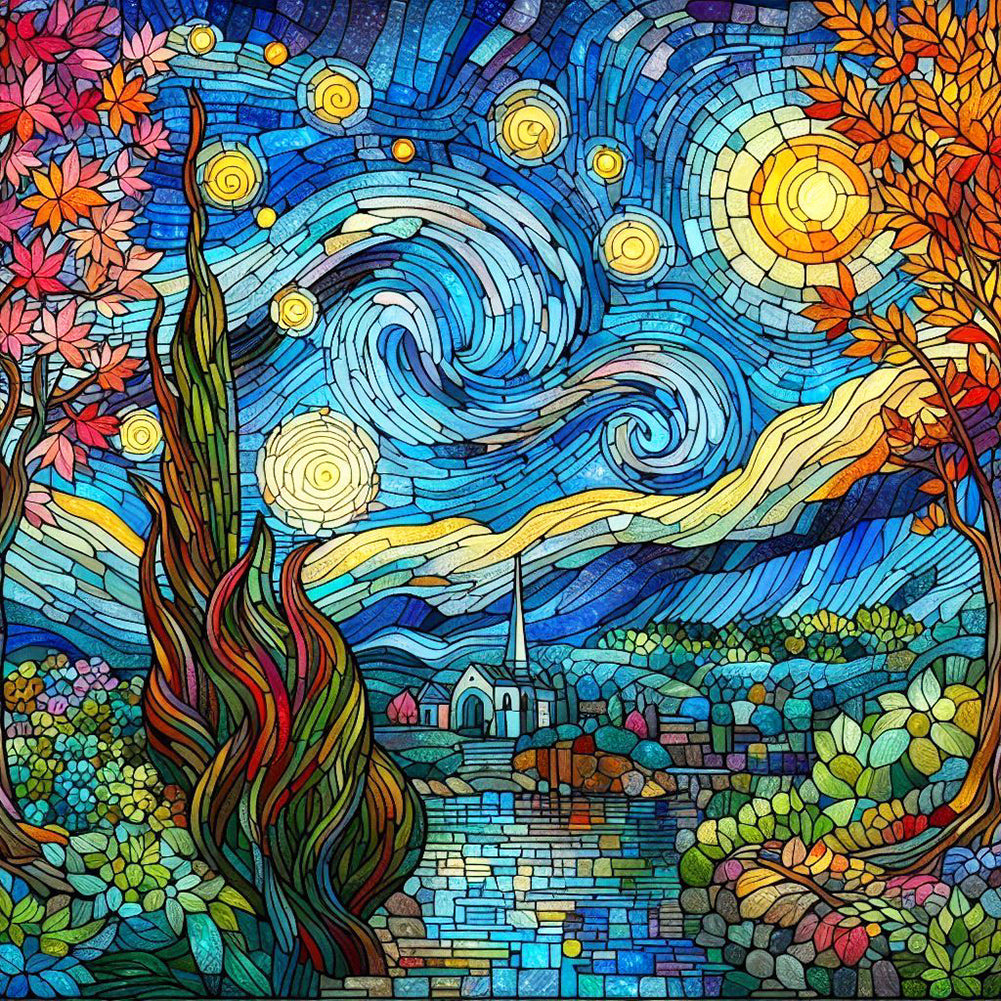 Glass Painting Starry Night 30*30CM(Canvas) Full Round Drill Diamond Painting