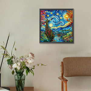 Glass Painting Starry Night 30*30CM(Canvas) Full Round Drill Diamond Painting