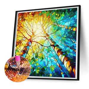 Glass Painting Tree 30*30CM(Canvas) Full Round Drill Diamond Painting