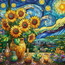 Load image into Gallery viewer, Glass Painting Sunflower Starry Night 30*30CM(Canvas) Full Round Drill Diamond Painting
