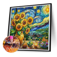 Load image into Gallery viewer, Glass Painting Sunflower Starry Night 30*30CM(Canvas) Full Round Drill Diamond Painting
