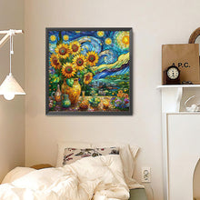 Load image into Gallery viewer, Glass Painting Sunflower Starry Night 30*30CM(Canvas) Full Round Drill Diamond Painting
