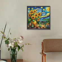 Load image into Gallery viewer, Glass Painting Sunflower Starry Night 30*30CM(Canvas) Full Round Drill Diamond Painting
